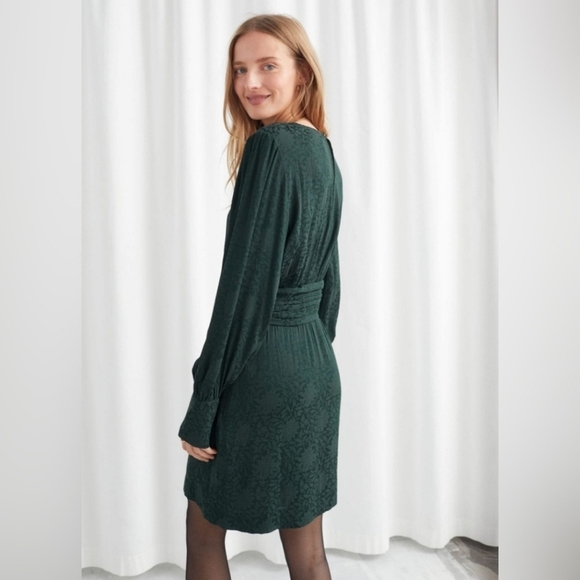 & Other Stories Gathers Long Sleeves Floral Jacquard Mini Dress Size 4 - Picture 2 of 14